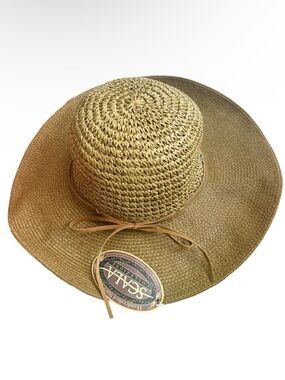 Scala Collezione Tan Brown Paper Straw Sun Hat NWT One Size